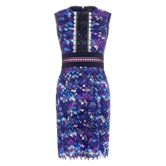SALONI Trudi Sleeveless Chevron Lace Sleeveless Cocktail Dress Blue Multicolor 0 - Picture 16 of 16
